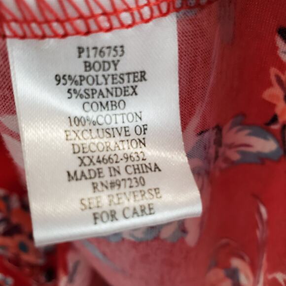 Red Floral Y2K Babydoll Ruffle Tunic Top M Flare Sleeves Boho Hippie Asymmetric - Picture 8 of 12